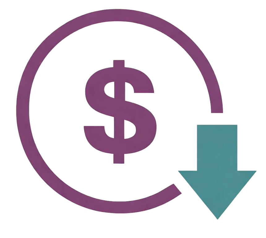 Icône symbolisant la baisse des coûts et l'optimisation financière grâce à l'ERP.